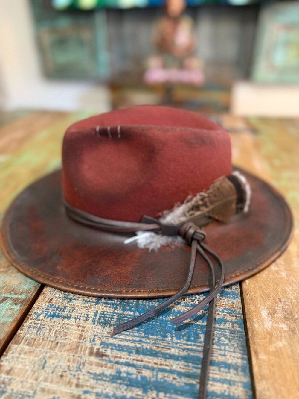 American Hat Makers XL Leather Wool Felt Fedora Feather Hat